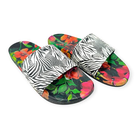 Johnny Was | Size 10 | Zebra and Floral Print Tropical Beach Pool Slides Sandals - Picture 1 of 10